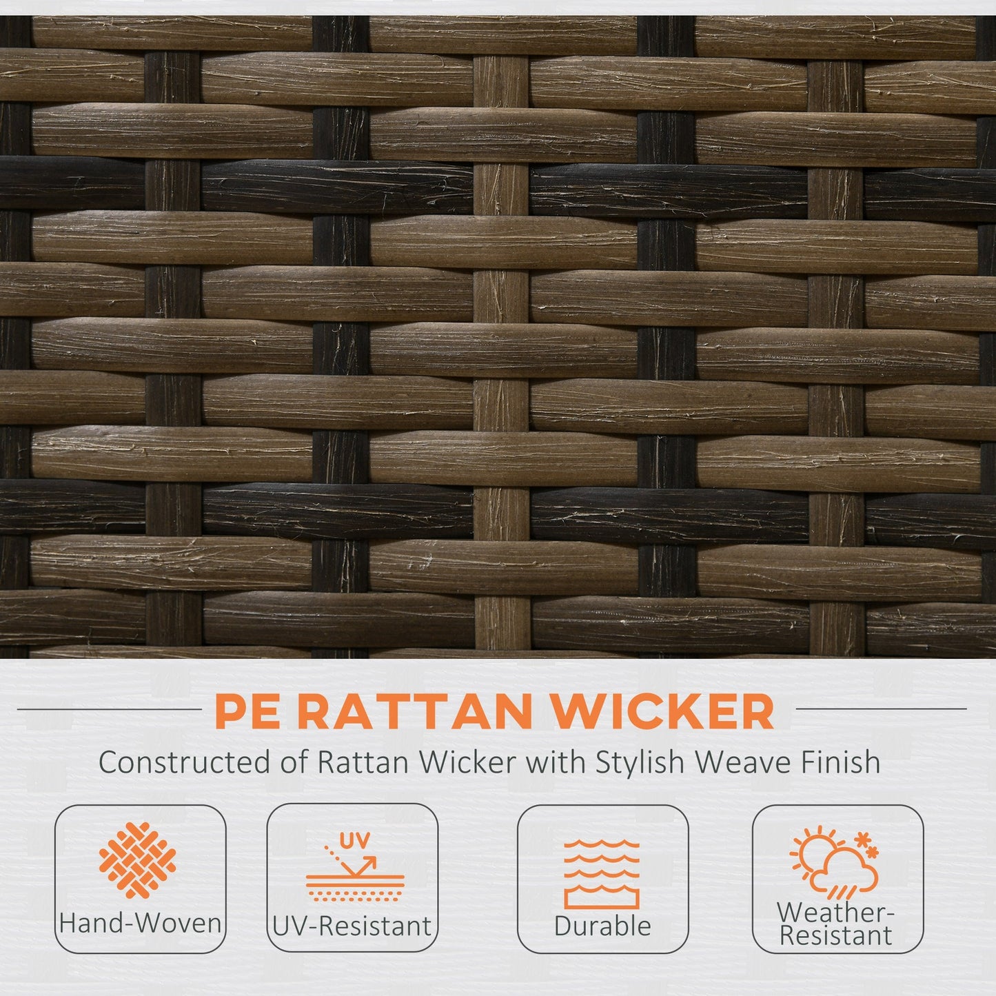 Outsunny 4 Piece Rattan Garden Furniture Set, Outdoor Corner Sofa Set with Storage Table, Loveseats, Cushions - Orange