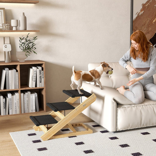 PawHut Adjustable Dog Steps in a Natural Wood Finish