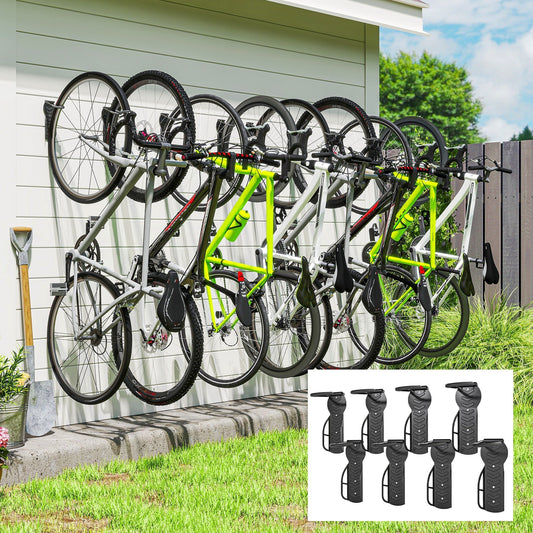 سبورتناو 8 قطع حامل دراجات، خطاف تعليق دراجات مثبت على الحائط، حامل دراجات قابل للطي على الحائط، حامل تخزين دراجات للاستخدام الداخلي والخارجي