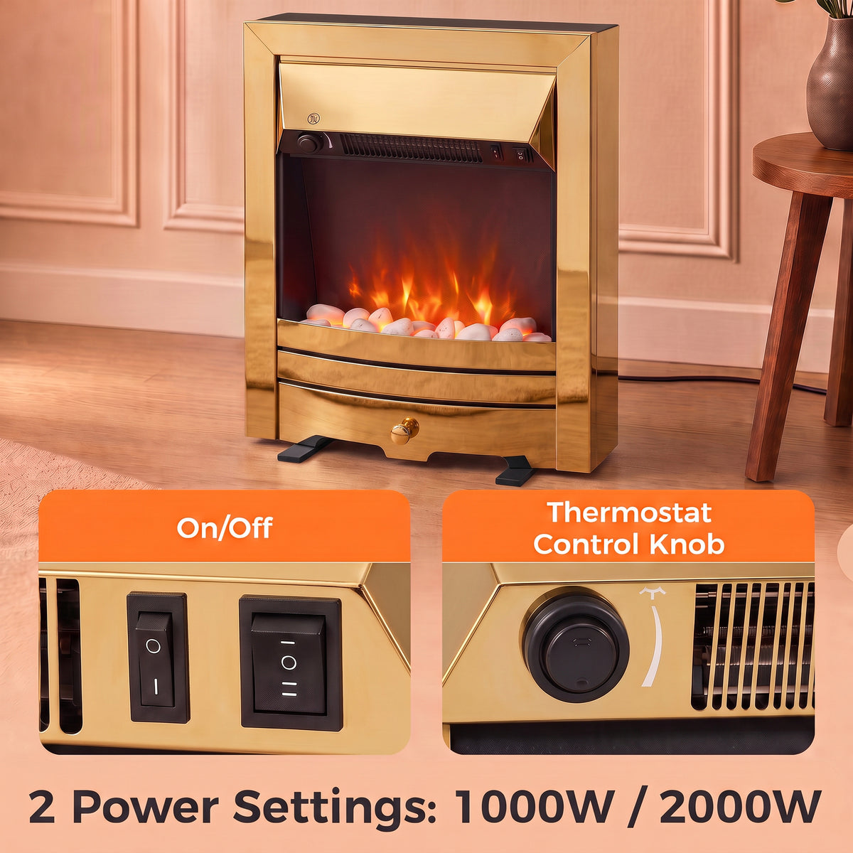 HOMCOM Electric Fireplace Stove Freestanding/Inset in Gold Tone