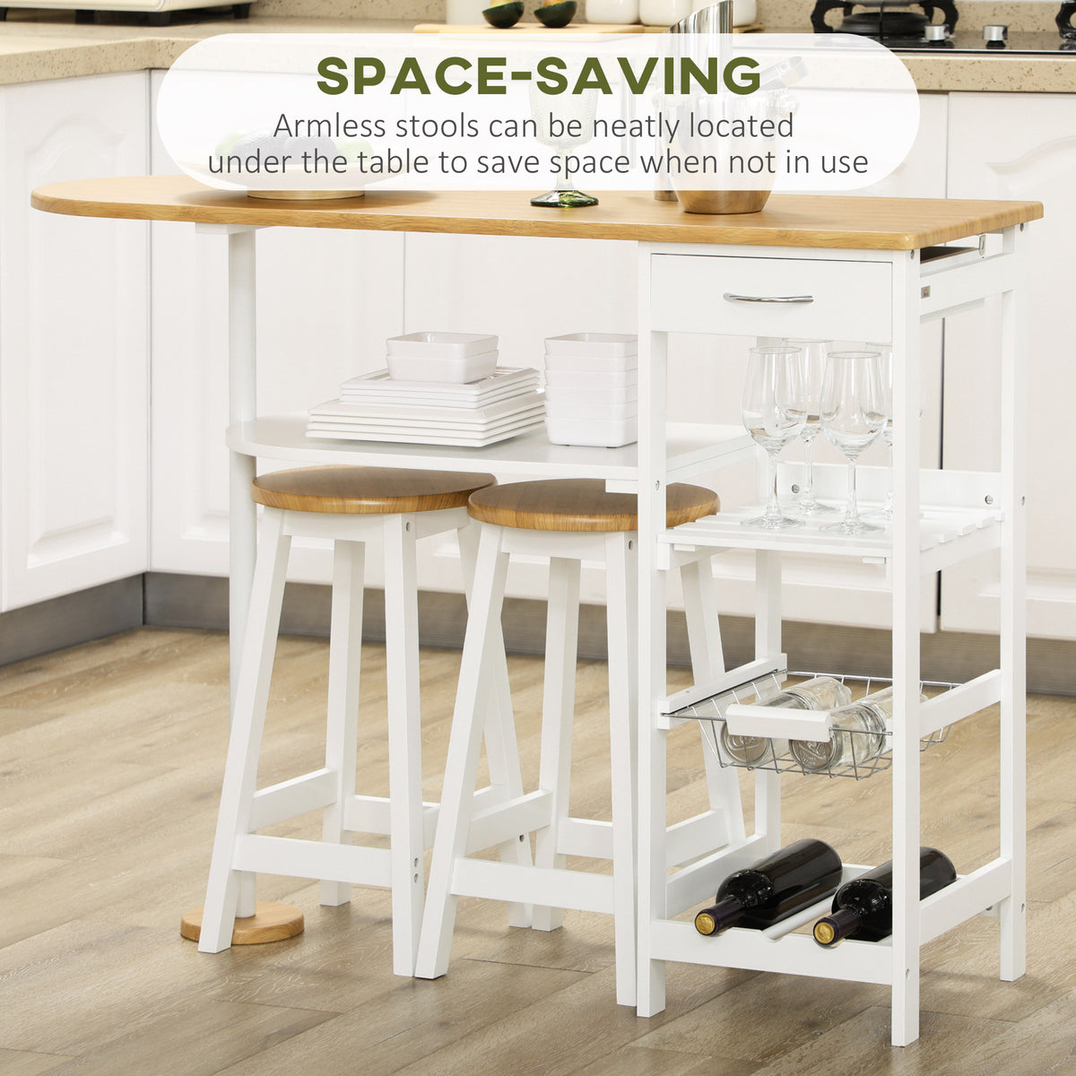 HOMCOM 3 Piece Bar Table Set in Natural and White