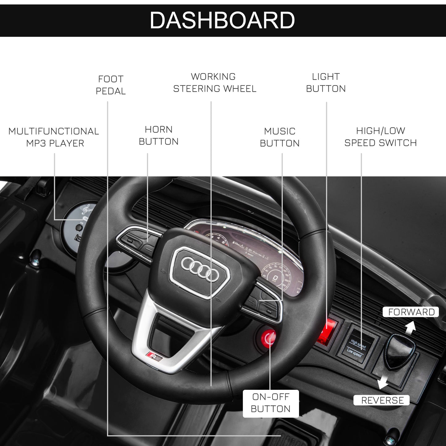 HOMCOM Licensed Audi RS Q8 Electric Ride On Car, with Remote Control, Black