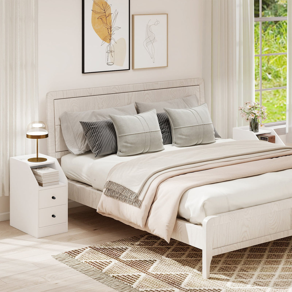 End Table with Charging Station and Storage Drawers for Small Space Living Room Bedroom-White