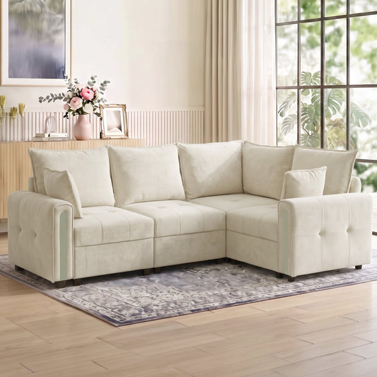 HOMCOM 228cm L Shaped Sofa with Lift-Up Storage in Beige