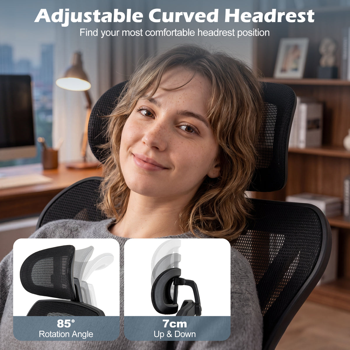 Ergonomic Mesh Office Chair with 2D Headrest and Retractable Footrest-Black