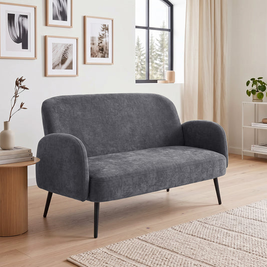 HOMCOM 132cm 2 Seater Sofa, Velvet Comfy Small Sofa Couch with Wide Seat, Thick Padding, Tapered Metal Legs, Dark Grey