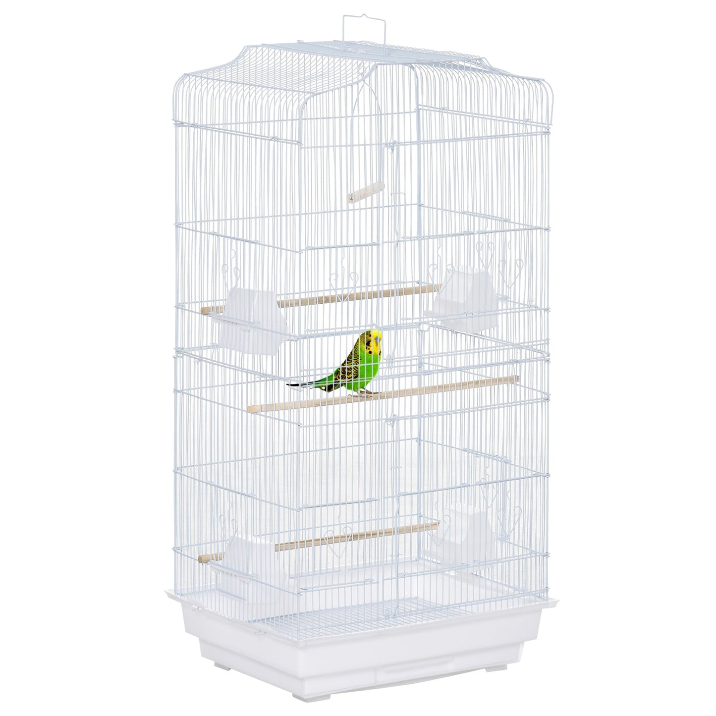 PawHut Large Metal Bird Cage with Stand, Perches, Food Bowls, Swing, for Budgies, Parakeets,White