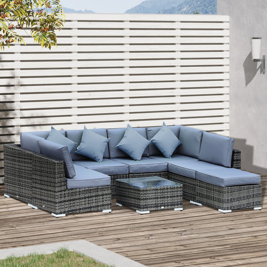 Outsunny 8 Piece Rattan Corner Sofa Set in Grey