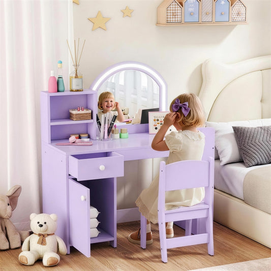 AIYAPLAY Kids Vanity Table and Chair Set in Purple