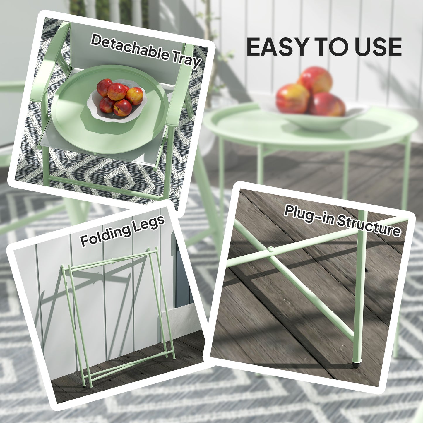 Outsunny Steel Removable Tray Top Garden Table - Green
