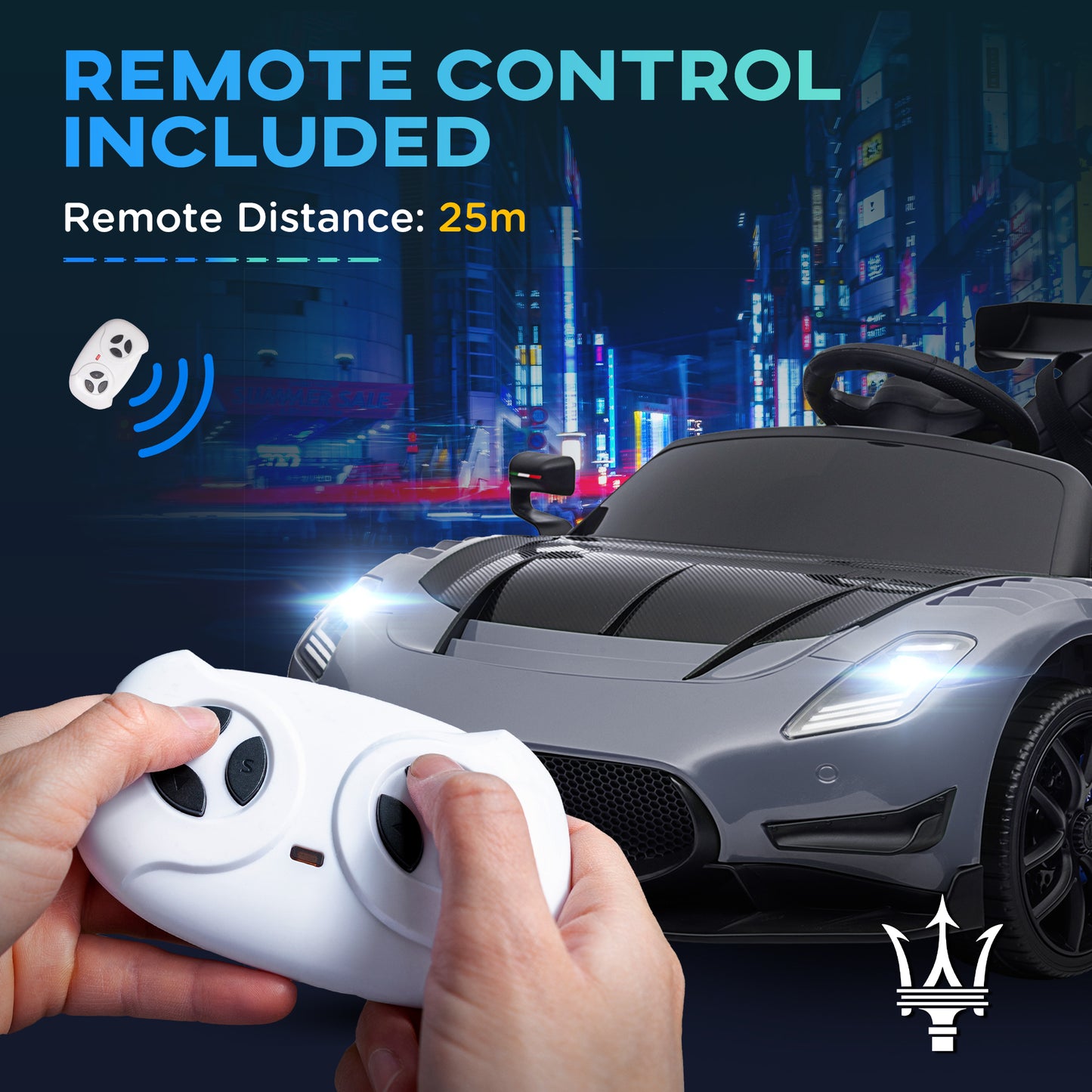 AIYAPLAY Maserati GT2 Licensed 12V Kids Electric Ride on Car with 4 Suspension Wheels, Remote Control, Music, Horn, Lights, Grey