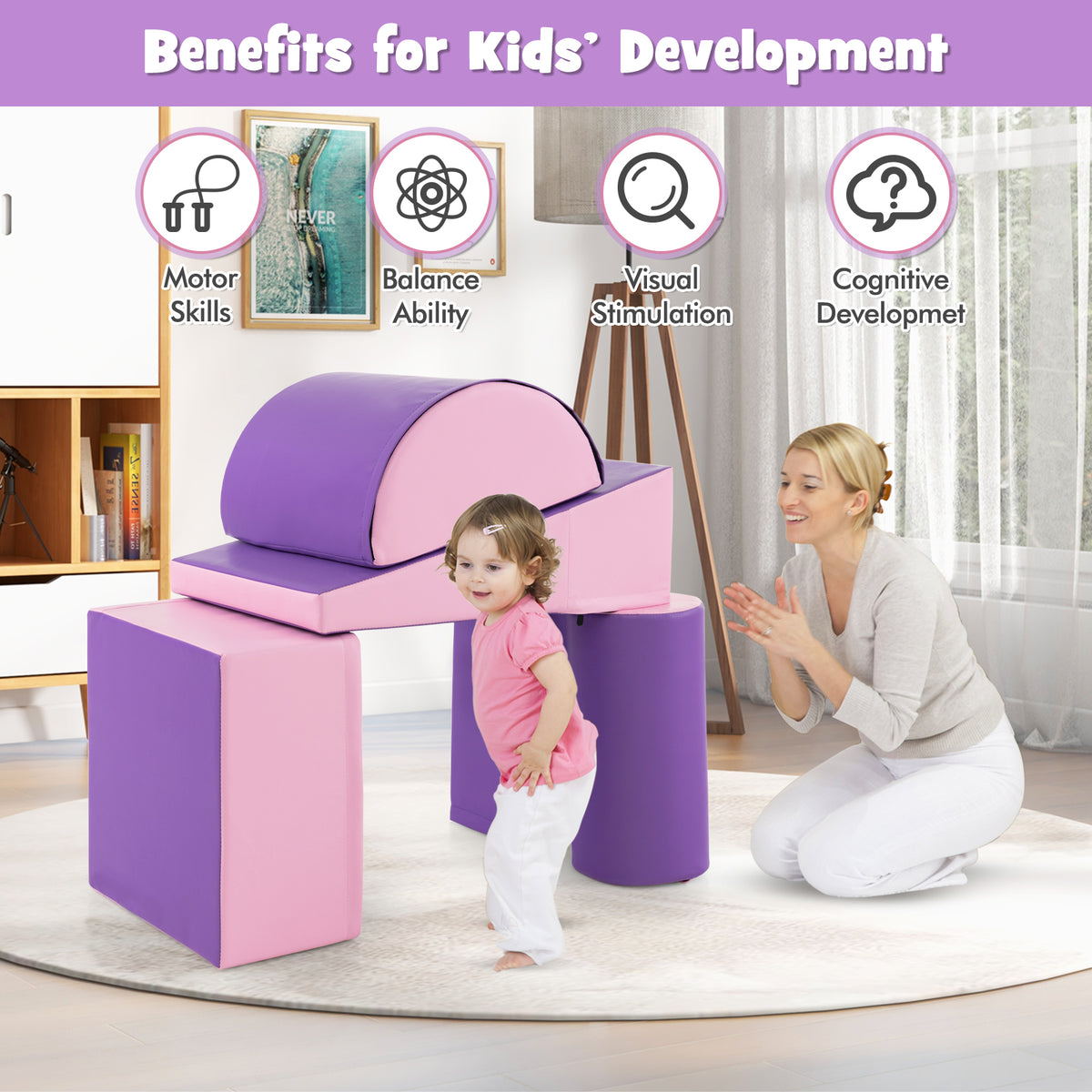 5-Piece Soft Waterproof Kids Climb & Crawl Activity Playset-Purple