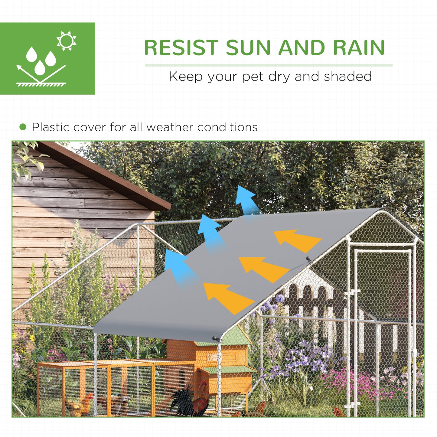 PawHut Walk In Chicken Run مع رف أنشطة الدجاج والغطاء، 3 × 4 × 2 متر
