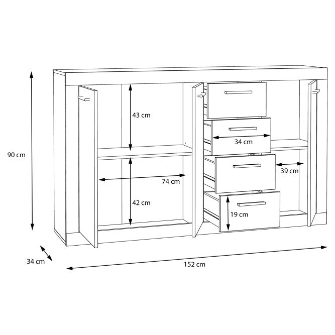 Baccio 153cm 3 Door 4 Drawer Sideboard (BCCK241)