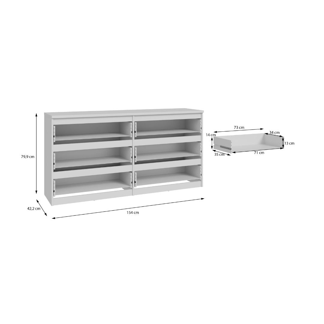 Chelsea 154cm 6 Drawer Chest (CHLK261) in White
