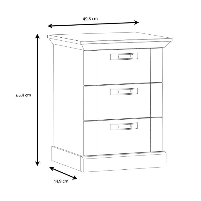 Kashmir 3 Drawer Bedside Cabinet (KSMK113) in White Pine