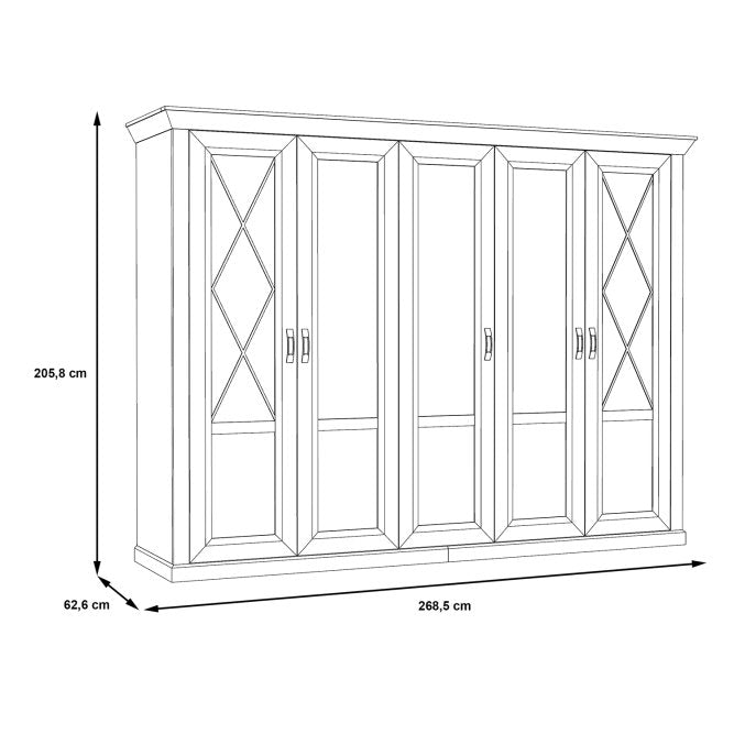 Kashmir 269cm 5 Door Mirrored Wardrobe (KSMS85) in White Pine