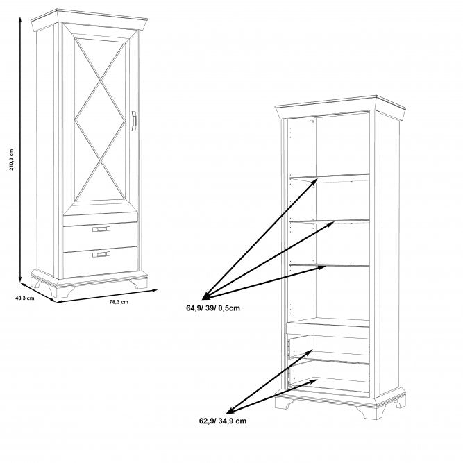 Kashmir Tall Display Cabinet (KSMV73) in White Pine
