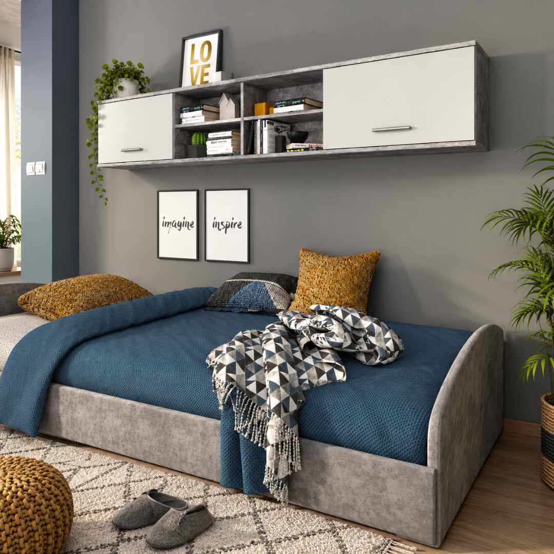 Lupo Wall Hung Cabinet 206cm in Light Concrete Grey and White