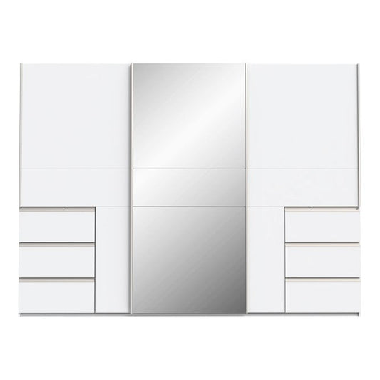 Winn II Sliding Mirrored Door Wardrobe with Drawers 270cm in White
