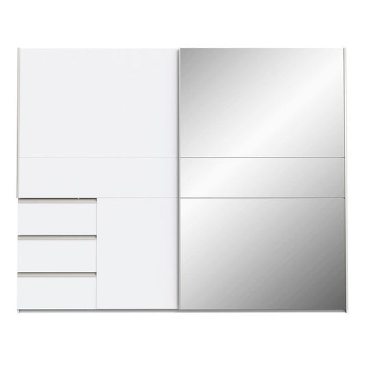 Winn II Sliding Mirrored Door Wardrobe with Drawers 250cm in White
