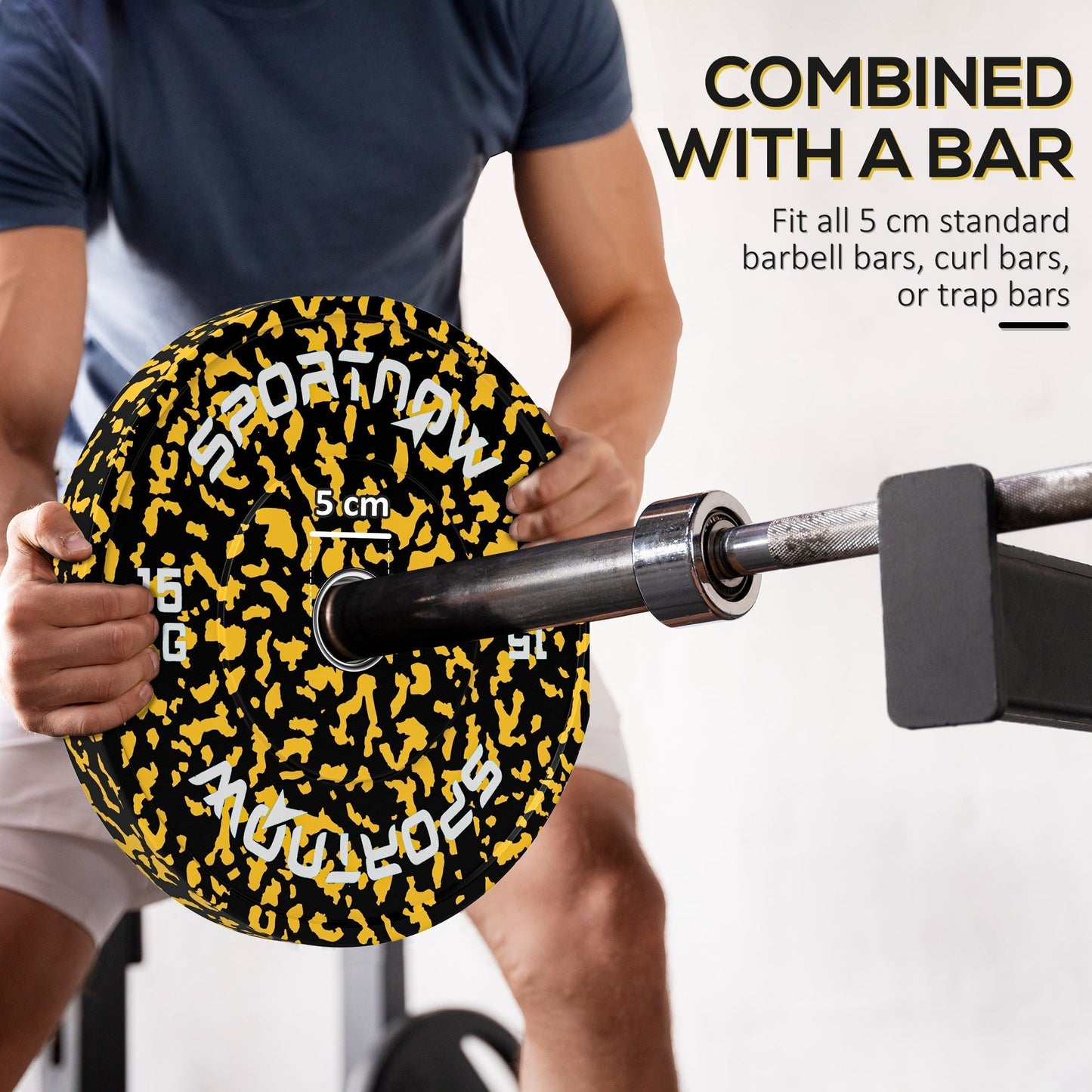 SPORTNOW Olympic Weight Plates with 5cm Holes, for Weight Lifting, 2 x 15KG