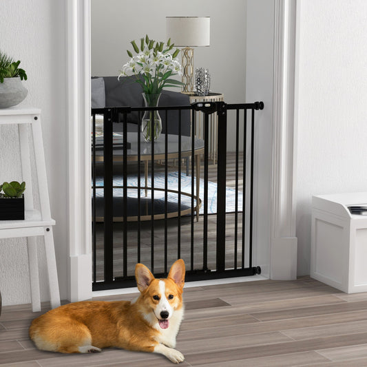 PawHut Adjustable Safety Gate w/ One Extensions, Four Adjustable Screws, Black