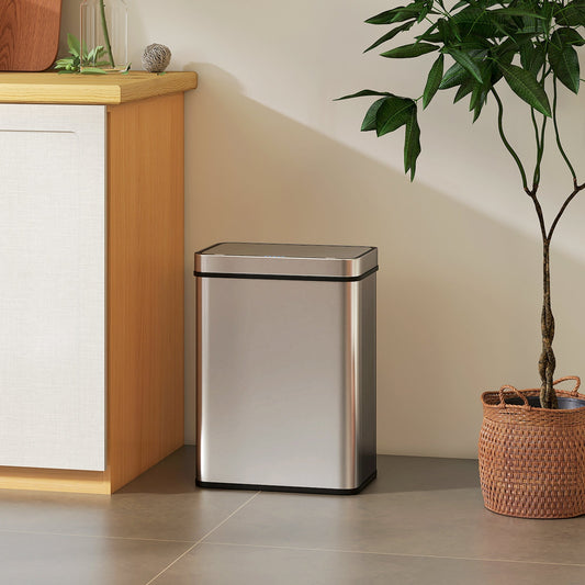 HOMCOM 50 L Sensor Can, Sensor Bin with Soft-Close Lid, Fingerprint-Proof Stainless Steel, Silver Tone