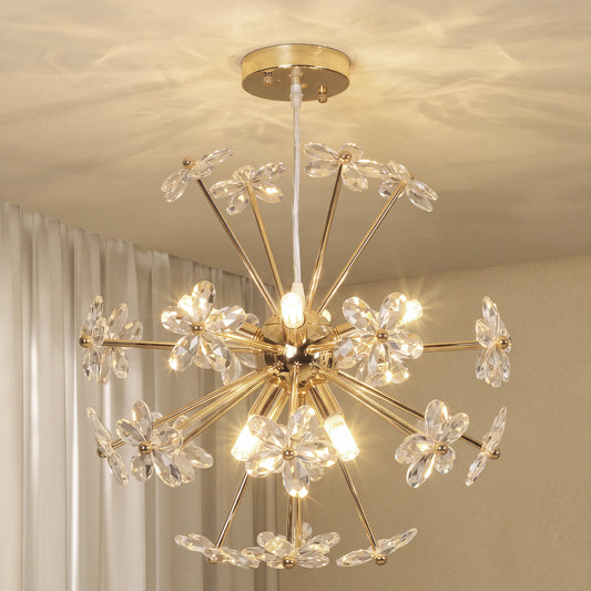 HOMCOM Crystal Chandeliers Ceiling Light with Flower in Clear