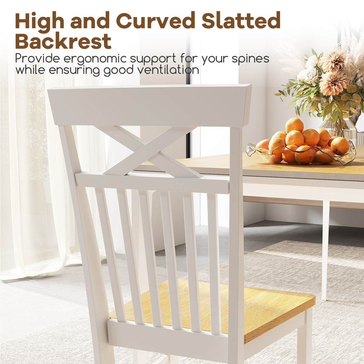 Farmhouse Dining Chair Set of 4 Wooden Kitchen Chair with Rubber Wood Frame