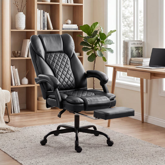 HOMCOM Executive Home Office Chair Reclining Function Footrest Computer Desk Chair High Back, Black