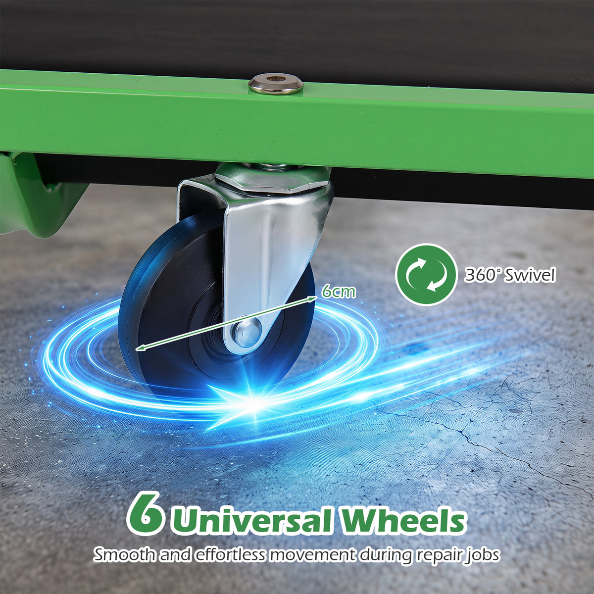 Foldable Automotive Creeper with 360° Swivel Wheels & Thick Cushion for Garage-Green