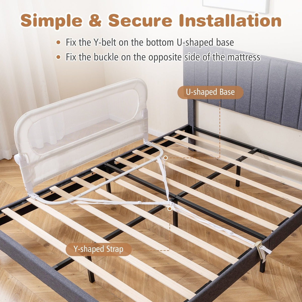 Foldable Bed Rail for Toddlers 120 Long with Removable Cover-White