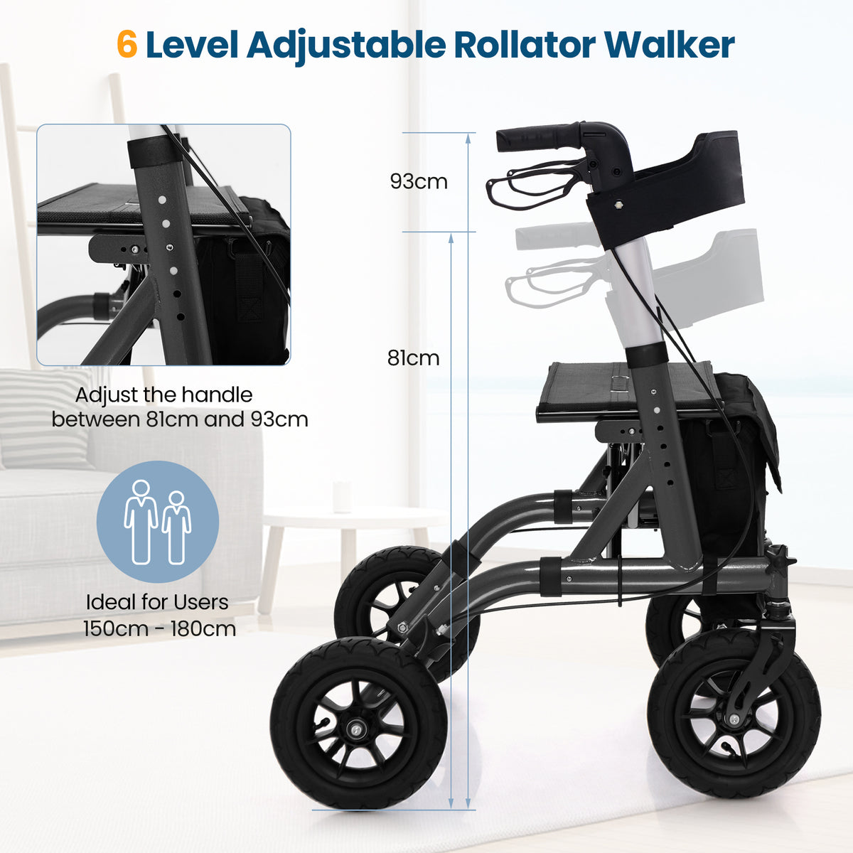 Foldable Rolling Walker with Seat-Black
