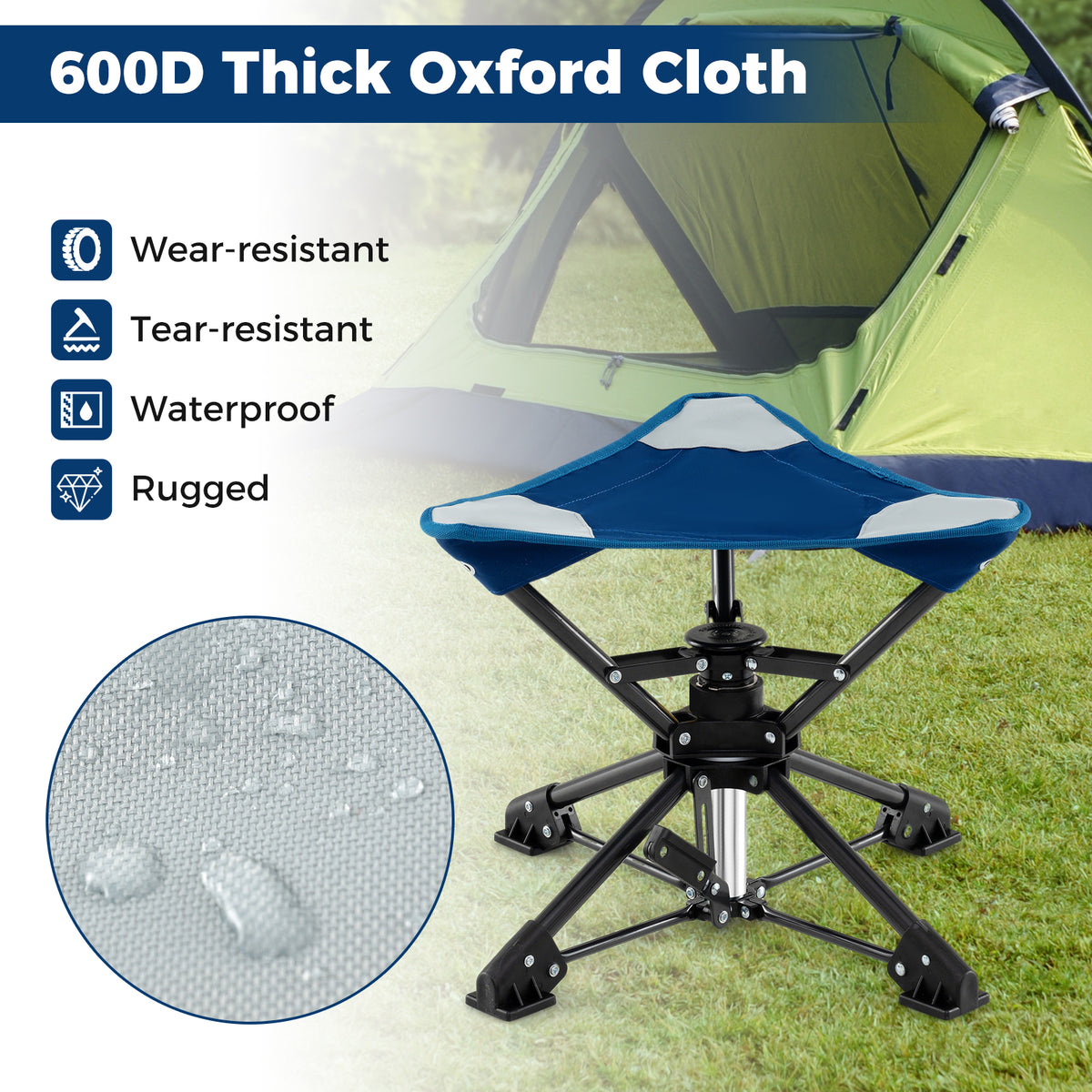 Folding Swivel Camping Hunting Stools with Anti-Sink Feet and Carry Bag-Blue