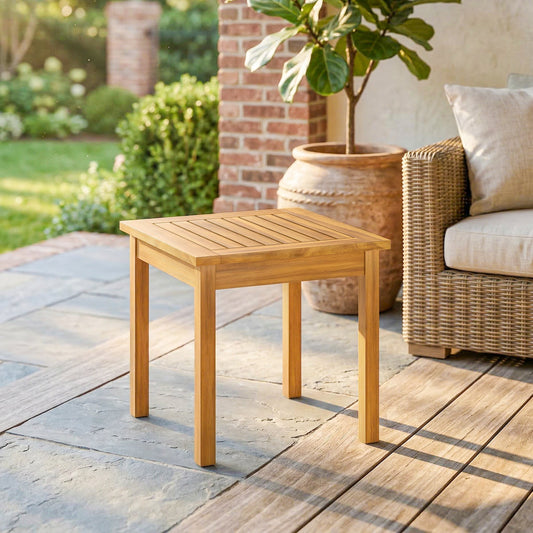 طاولة قهوة من Outsunny مجمعة بالكامل طاولة جانبية للفناء سطح شرائحي خشب الأكاسيا الصلب للاستخدام الداخلي والخارجي خشب طبيعي