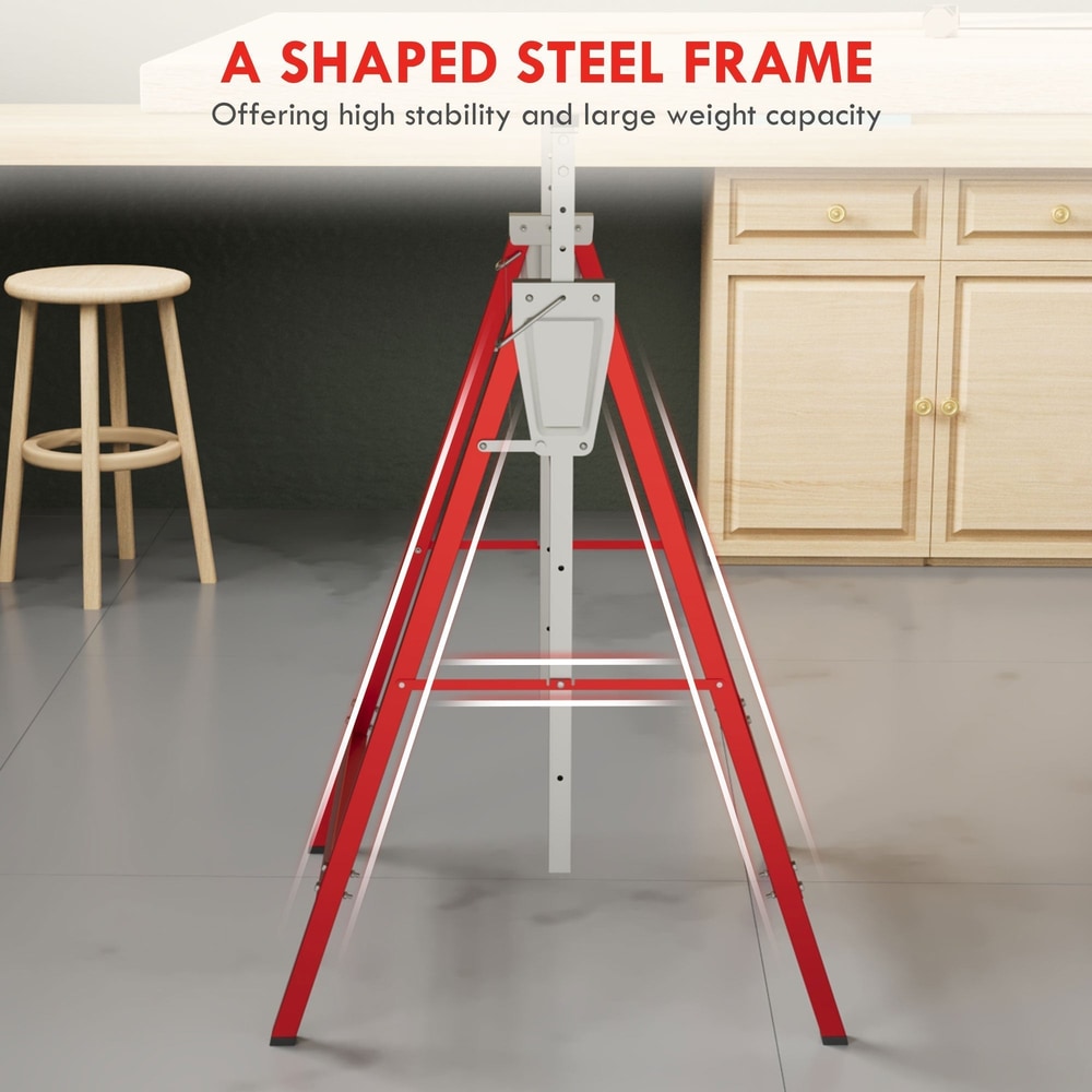 The builders trestle highlighting the A shaped steel frame design for stability