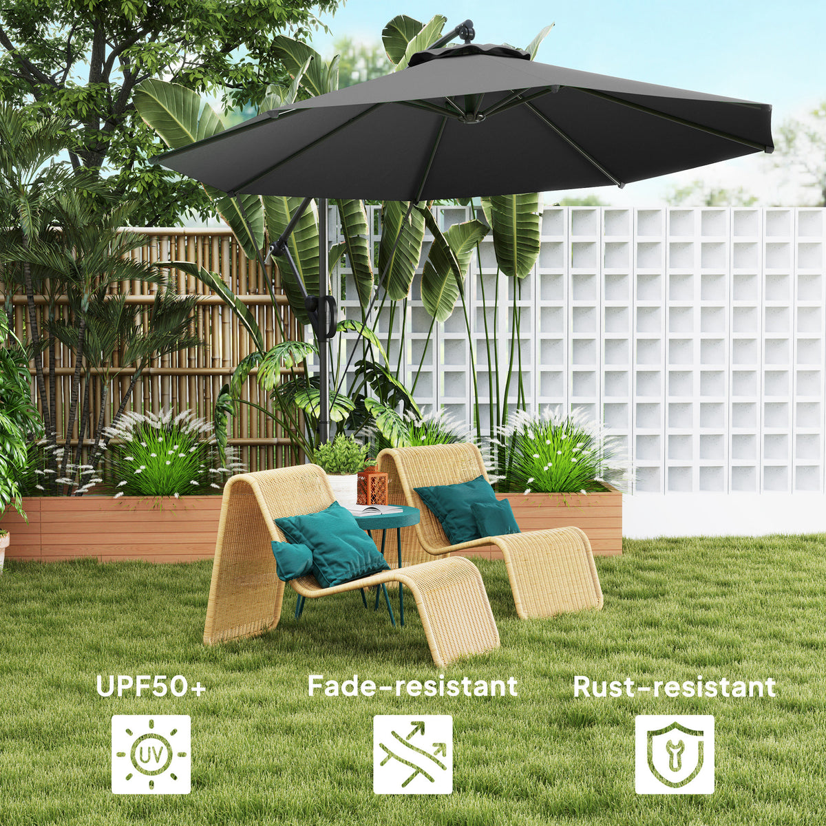 Outsunny 3(m) Garden Cantilever Parasol in Grey