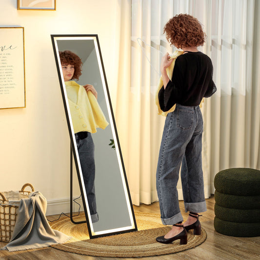 مرآة طول كامل HOMCOM 150 × 40 سم، مع إضاءة قابلة للتعديل - أسود