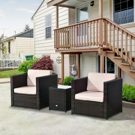 Outsunny 2-Seater Rattan Sofa Furniture Set W/Cushions in Brown