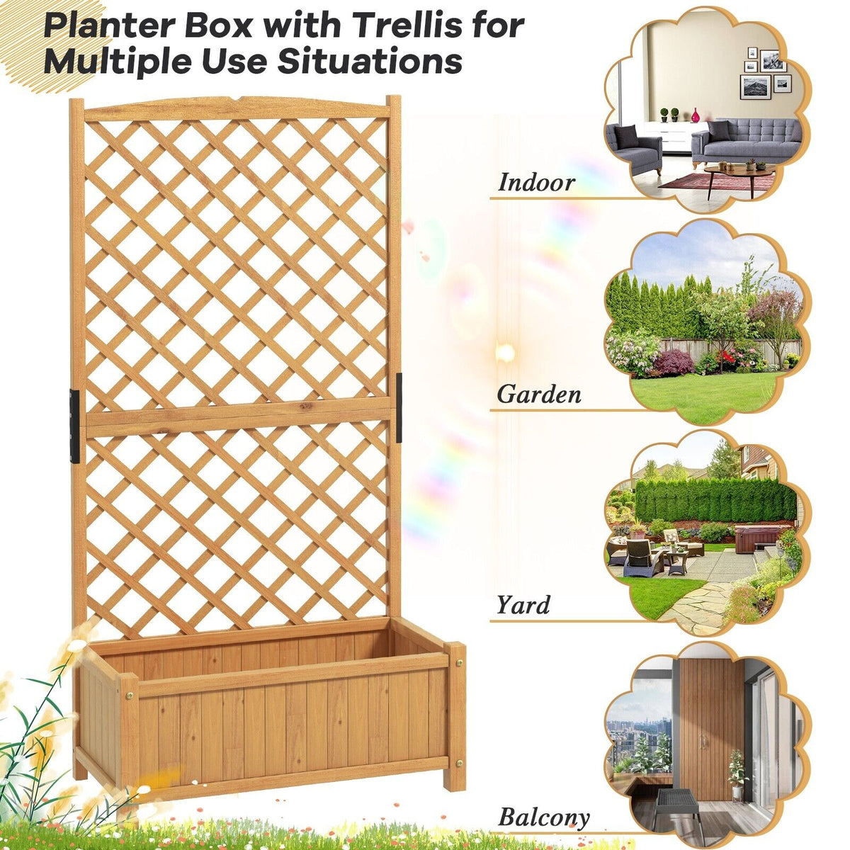 Raised Garden Bed with Diamond Shaped Trellis-Orange