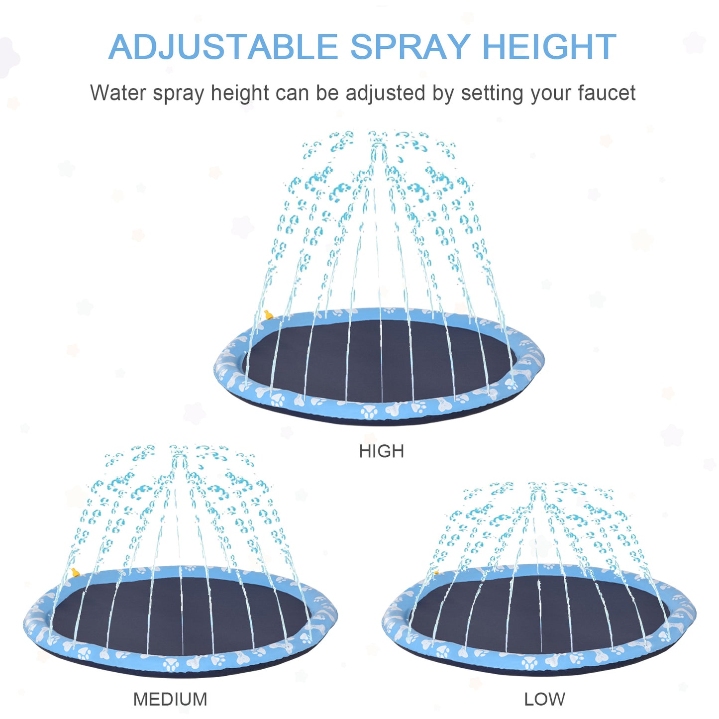 PawHut Dog Splash Pad, Pet Sprinkler Mat, Non-Slip Dog Paddling Pool, Foldable Outdoor Sprinkler and Splash Mat Water Play for Garden, Patio, Summer Fun, 170 cm