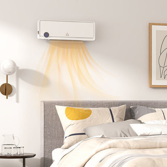 HOMCOM Wall Downflow Heater 2 Heat and Fan 1000W/2000W, Electric Space Heater with Timer Remote Oscillating, for Bedroom Home Office, White