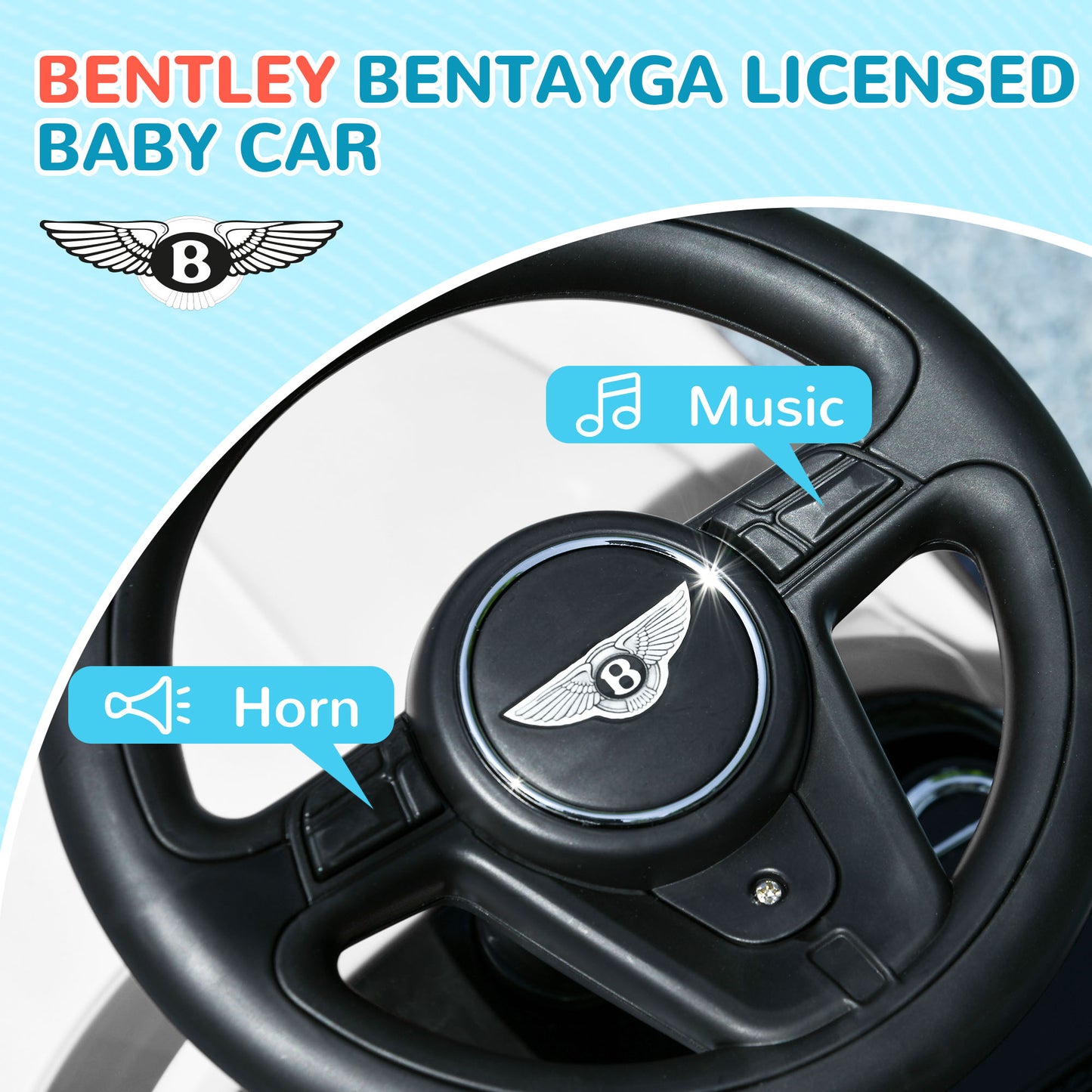 AIYAPLAY Bentley Bentayga Licensed 3-in-1 Baby Push Car, Ride on Car Sliding Car with Canopy, Horn Music - White