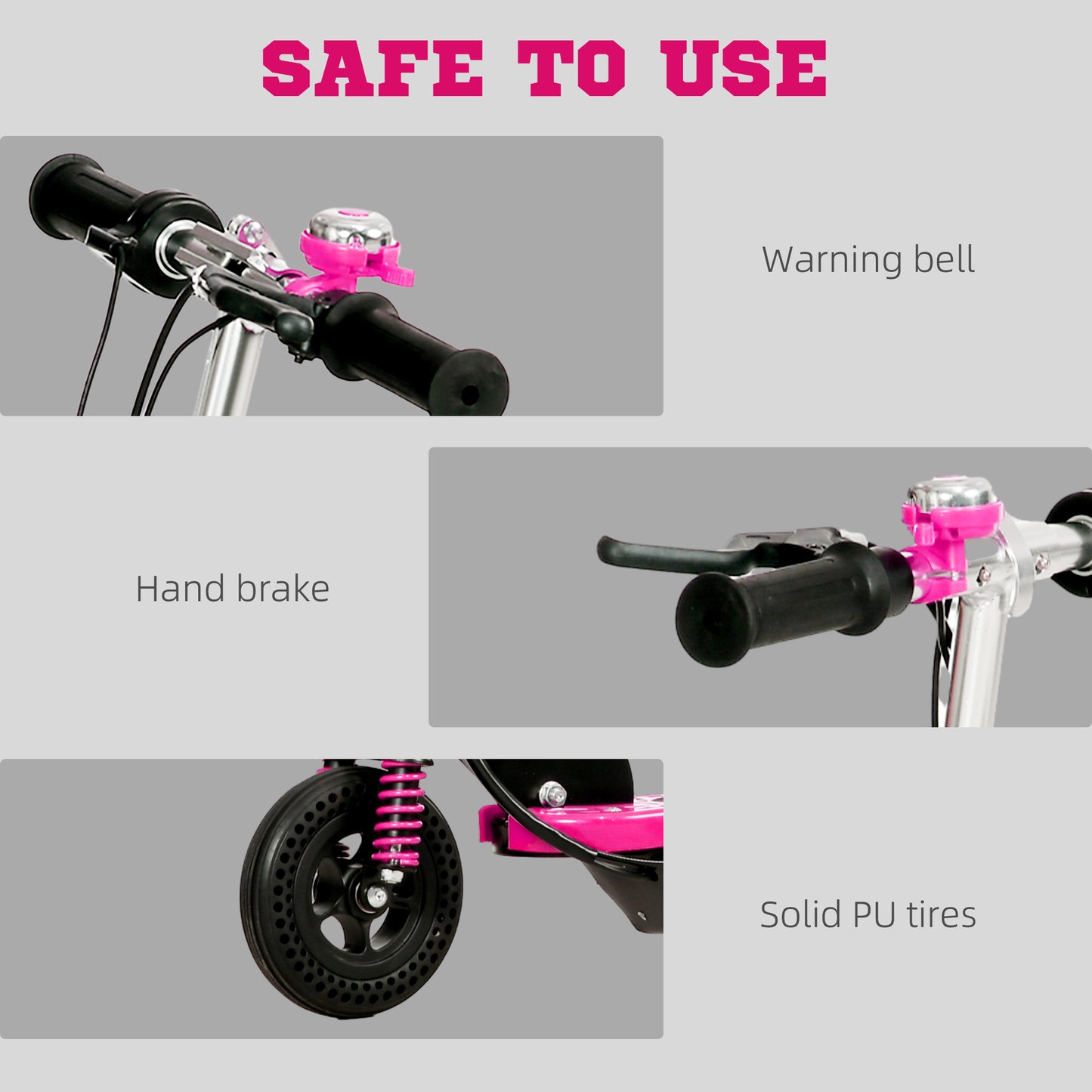 HOMCOM Steel Ride on Powered Scooter, Folding E-Scooter with Warning Bell, 15km/h Maximum Speed, for 6-14 Years Old, Pink
