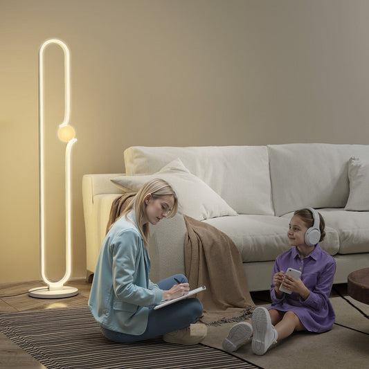 مصباح أرضي LED من HOMCOM، مصباح أرضي قابل للتعتيم مع إضاءة ليلية زجاجية، مفتاح قدم لغرفة المعيشة وغرفة النوم والمكتب، أبيض
