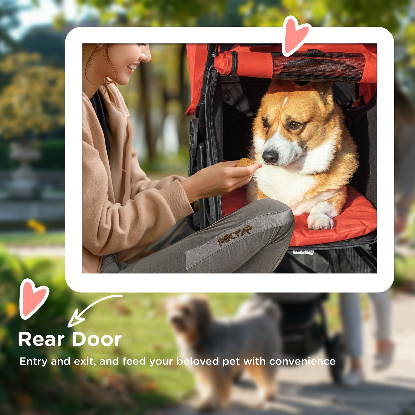 PawHut Dog Stroller Foldable Pet Pram, 3 Wheels Dog Pushchair with Brake, for Small Miniature Breeds, Cats, Red