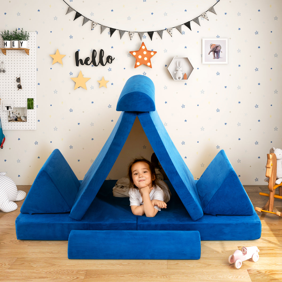 6 Pieces Modular Convertible Kids Play Couch Sofa-Blue