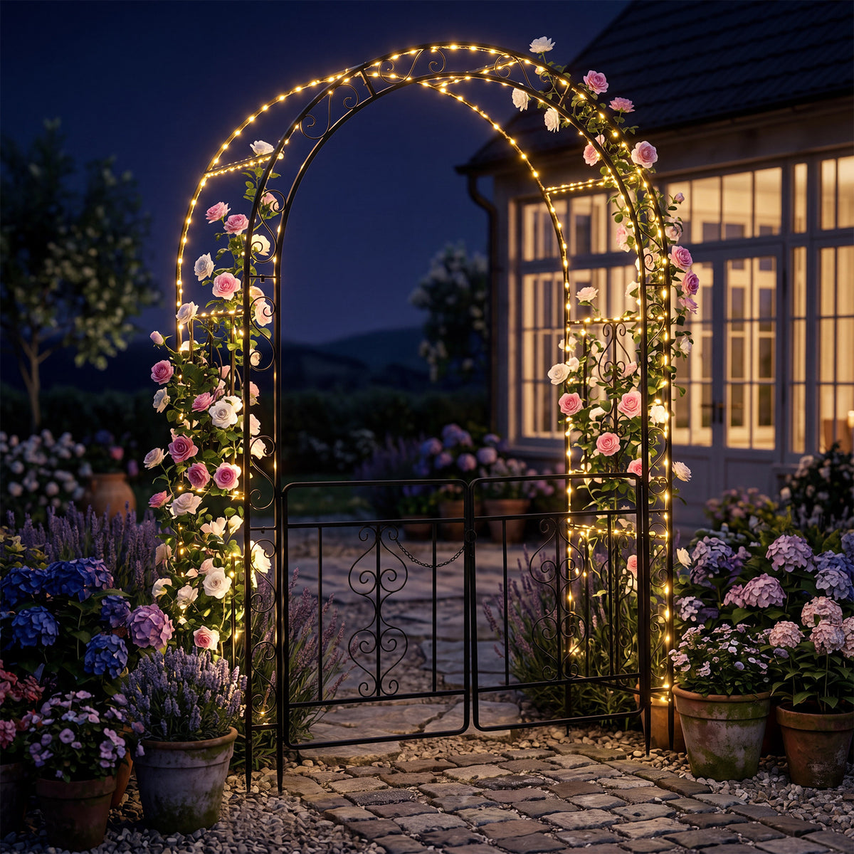Heavy Duty Metal Garden Arch with Arched Top and Lockable Doors