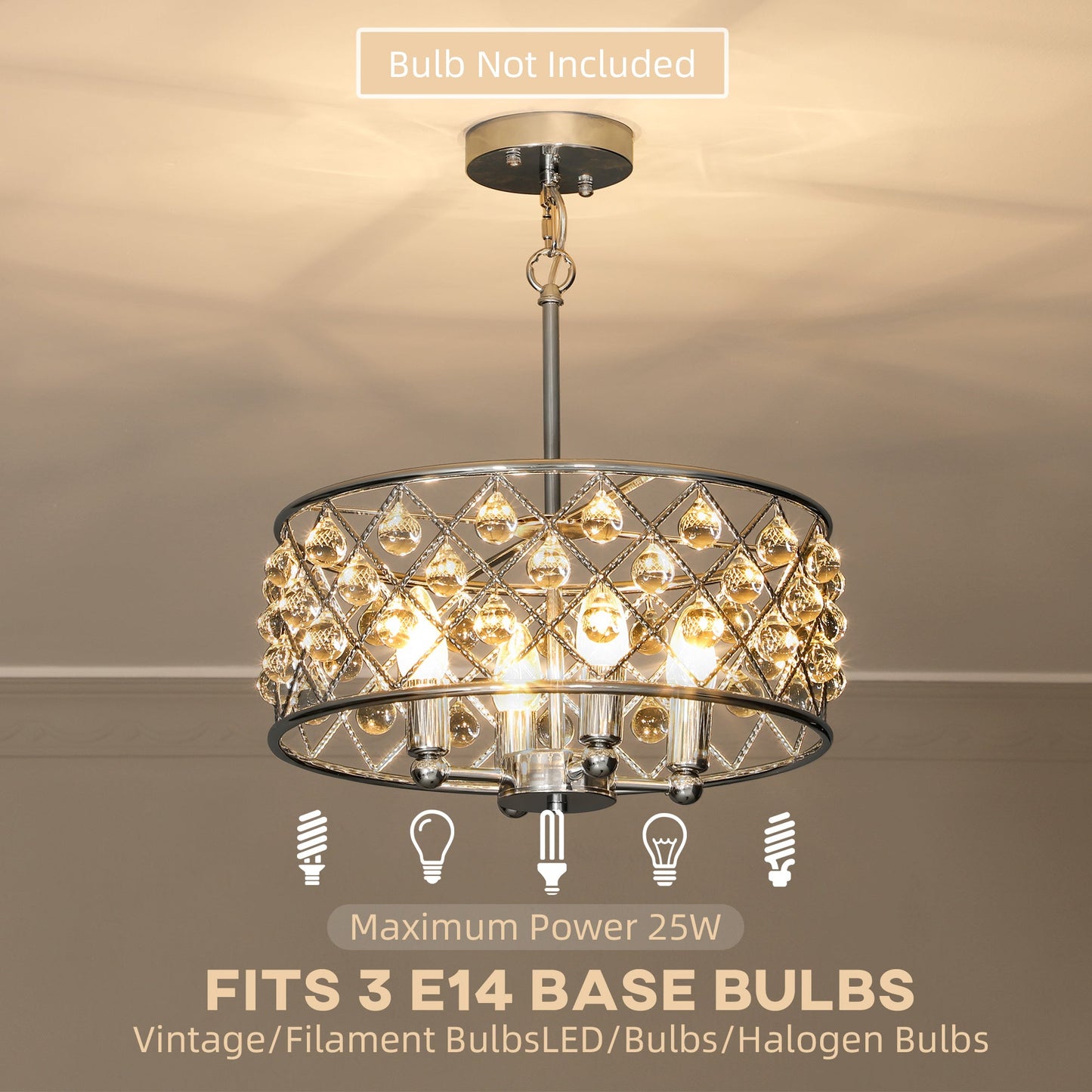 HOMCOM 51 Crystallite Four-Bulb Chandelier - Silver-Tone